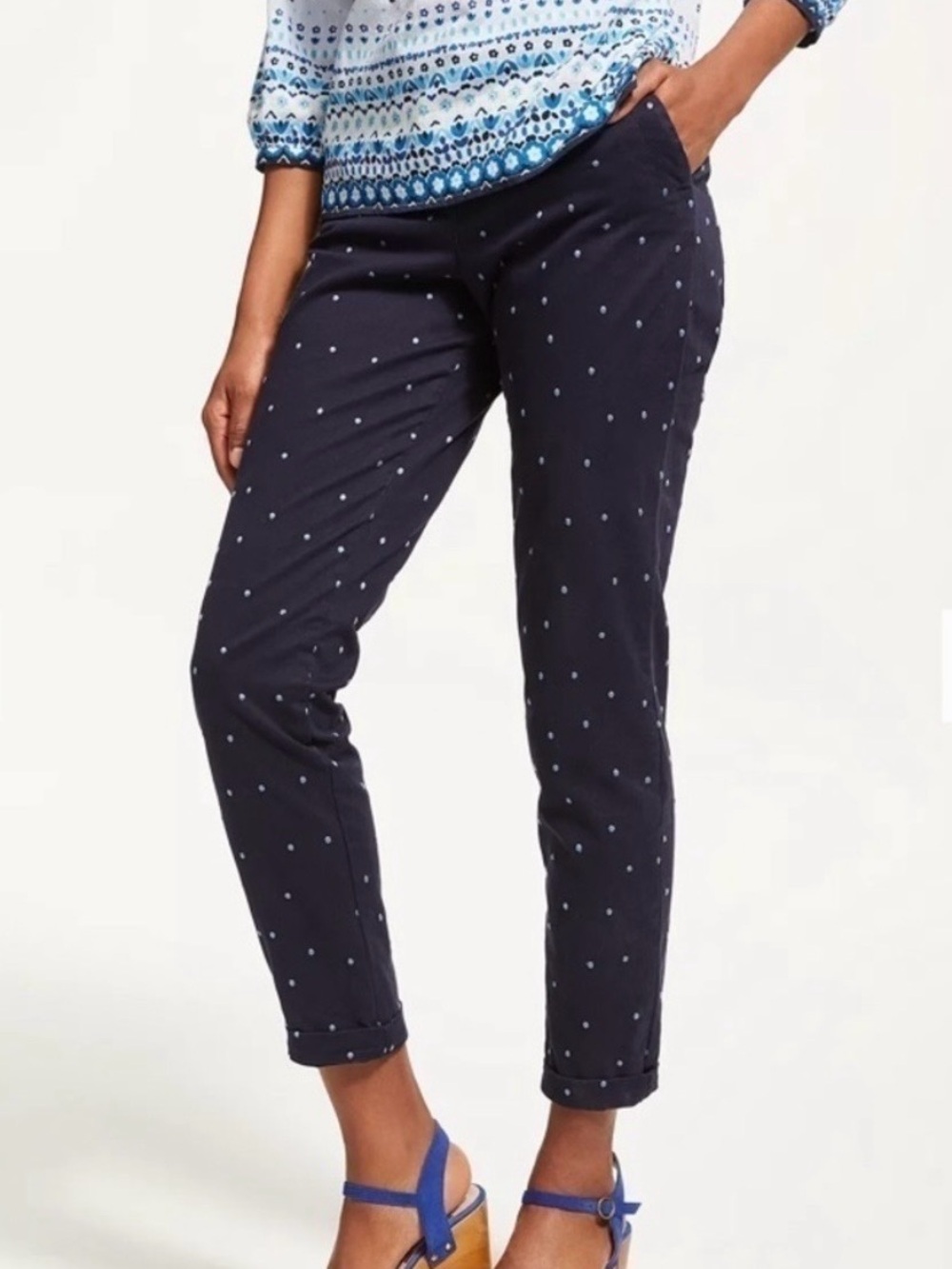 NWT Boden Rachel Chino Polka Dot Trouser Pants Blue Slacks Sz 4P - Picture 3 of 9